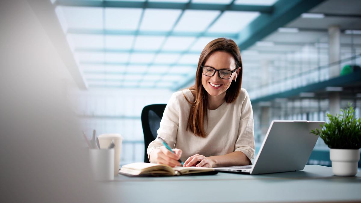 Woman studying in an office space