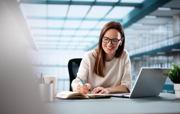Woman studying in an office space